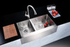 ANZZI Elysian Series 33 In. Farm House 40/60 Dual Basin Handmade Stainless Steel Kitchen Sink - K-AZ3320-4B