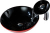 ANZZI Chord Series Deco-glass Vessel Sink In Lustrous Black And Red With Matching Chrome Waterfall Faucet - LS-AZ041