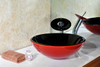 ANZZI Chord Series Deco-glass Vessel Sink In Lustrous Black And Red With Matching Chrome Waterfall Faucet - LS-AZ041