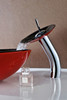 ANZZI Chord Series Deco-glass Vessel Sink In Lustrous Black And Red With Matching Chrome Waterfall Faucet - LS-AZ041