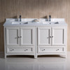 Fresca Oxford 60" Antique White Traditional Double Sink Bathroom Cabinets W/ Top & Sinks - FCB20-3030AW-CWH-U