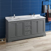 Fresca Windsor 72" Gray Textured Traditional Double Sink Bathroom Cabinet W/ Top & Sinks - FCB2472GRV-CWH-U
