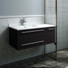 Fresca Lucera 36" Espresso Wall Hung Modern Bathroom Cabinet W/ Top & Undermount Sink - Right Version - FCB6136ES-UNS-R-CWH-U