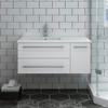 Fresca Lucera 36" White Wall Hung Modern Bathroom Cabinet W/ Top & Undermount Sink - Right Version - FCB6136WH-UNS-R-CWH-U