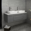 Fresca Lucera 48" Gray Wall Hung Modern Bathroom Cabinet W/ Top & Double Vessel Sinks - FCB6148GR-VSL-D-CWH-V