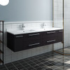 Fresca Lucera 60" Espresso Wall Hung Modern Bathroom Cabinet W/ Top & Double Undermount Sinks - FCB6160ES-UNS-D-CWH-U