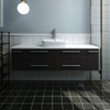 Fresca Lucera 60" Espresso Wall Hung Modern Bathroom Cabinet W/ Top & Single Vessel Sink - FCB6160ES-VSL-CWH-V