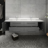 Fresca Lucera 60" Gray Wall Hung Modern Bathroom Cabinet W/ Top & Double Undermount Sinks - FCB6160GR-UNS-D-CWH-U
