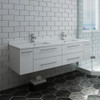 Fresca Lucera 60" White Wall Hung Modern Bathroom Cabinet W/ Top & Double Undermount Sinks - FCB6160WH-UNS-D-CWH-U