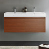 Fresca Mezzo 48" Teak Wall Hung Double Sink Modern Bathroom Cabinet W/ Integrated Sink - FCB8012TK-I