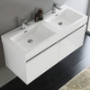 Fresca Mezzo 48" White Wall Hung Double Sink Modern Bathroom Cabinet W/ Integrated Sink - FCB8012WH-I