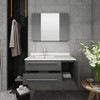 Fresca Lucera 36" Gray Wall Hung Undermount Sink Modern Bathroom Vanity W/ Medicine Cabinet - Right Version - FVN6136GR-UNS-R