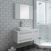 Fresca Lucera 36" White Wall Hung Vessel Sink Modern Bathroom Vanity W/ Medicine Cabinet - Right Version - FVN6136WH-VSL-R
