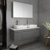 Fresca Lucera 48" Gray Wall Hung Double Vessel Sink Modern Bathroom Vanity W/ Medicine Cabinet - FVN6148GR-VSL-D