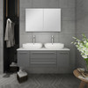 Fresca Lucera 48" Gray Wall Hung Double Vessel Sink Modern Bathroom Vanity W/ Medicine Cabinet - FVN6148GR-VSL-D