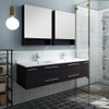 Fresca Lucera 60" Espresso Wall Hung Double Undermount Sink Modern Bathroom Vanity W/ Medicine Cabinets - FVN6160ES-UNS-D