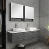 Fresca Lucera 60" Gray Wall Hung Double Vessel Sink Modern Bathroom Vanity W/ Medicine Cabinets - FVN6160GR-VSL-D