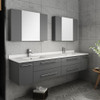 Fresca Lucera 72" Gray Wall Hung Double Undermount Sink Modern Bathroom Vanity W/ Medicine Cabinets - FVN6172GR-UNS-D