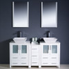 Fresca Torino 60" White Modern Double Sink Bathroom Vanity W/ Side Cabinet & Vessel Sinks - FVN62-241224WH-VSL
