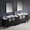 Fresca Torino 96" Espresso Modern Double Sink Bathroom Vanity W/ 3 Side Cabinets & Integrated Sinks - FVN62-96ES-UNS