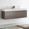 Fresca Mezzo 60" Gray Oak Wall Hung Double Sink Modern Bathroom Cabinet W/ Integrated Sink - FCB8042GO-I