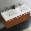 Fresca Vista 48" Teak Wall Hung Double Sink Modern Bathroom Cabinet W/ Integrated Sink - FCB8092TK-D-I