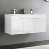 Fresca Vista 48" White Wall Hung Double Sink Modern Bathroom Cabinet W/ Integrated Sink - FCB8092WH-D-I