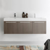 Fresca Vista 60" Gray Oak Wall Hung Double Sink Modern Bathroom Cabinet W/ Integrated Sink - FCB8093GO-D-I