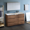 Fresca Lazzaro 60" Rosewood Free Standing Double Sink Modern Bathroom Vanity W/ Medicine Cabinet - FVN93-241224RW-D