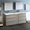 Fresca Lazzaro 72" Gray Wood Free Standing Double Sink Modern Bathroom Vanity W/ Medicine Cabinet - FVN93-301230MGO-D