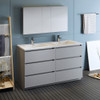 Fresca Lazzaro 60" Gray Free Standing Double Sink Modern Bathroom Vanity W/ Medicine Cabinet - FVN93-3030GR-D