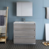 Fresca Lazzaro 36" Glossy Ash Gray Free Standing Modern Bathroom Vanity W/ Medicine Cabinet - FVN9336HA