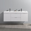 Fresca Valencia 60" Glossy White Wall Hung Double Sink Modern Bathroom Vanity - FCB8360WH-D-I
