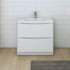 Fresca Tuscany 36" Glossy White Free Standing Modern Bathroom Cabinet W/ Integrated Sink - FCB9136WH-I