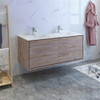 Fresca Catania 60" Rustic Natural Wood Wall Hung Modern Bathroom Cabinet W/ Integrated Double Sink - FCB9260RNW-D-I