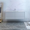 Fresca Catania 60" Glossy White Wall Hung Modern Bathroom Cabinet W/ Integrated Single Sink - FCB9260WH-S-I