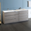 Fresca Lazzaro 84" Glossy Ash Gray Free Standing Double Sink Modern Bathroom Cabinet W/ Integrated Sinks - FCB93-361236HA-D-I