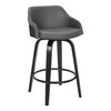 Alec Contemporary 30" bar Height swivel Barstool In Black Brush Wood Finish And Grey Faux Leather