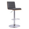 Armen Living Aubrey Barstool Chrome Base Finish With Grey Faux Leather And Walnut Back