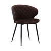 Ava Contemporary Dining Chair In Black Powder Coated Finish With Brown Velvet And Brown Faux Leather Back