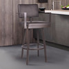 Armen Living Balboa 26” Counter Height Barstool With Arms In Brown Powder Coated Finish And Vintage Brown Faux Leather