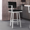 Armen Living Balboa 30” Bar Height Barstool With Arms In Brushed Stainless Steel And Vintage Black Faux Leather
