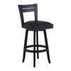 Armen Living Bristol 30" Bar Height Swivel Wood Barstool In Black Finish And Black Faux Leather