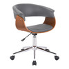 Armen Living Bellevue Mid-century Office Chair In Chrome Finish With Grey Faux Leather And Walnut Veneer