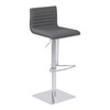 Armen Living Cafe Adjustable Metal Barstool In Gray Faux Leather With Brushed Stainless Steel Finish And Gray Walnut Wood Back