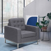 Chandler Contemporary Sofa Chair In Brushed Stainless Steel Finish And Dark Grey Fabric