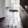 Cherie Contemporary 30" Bar Height Barstool In Brushed Stainless Steel Finish And Grey Faux Leather