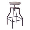 Armen Living Concord Adjustable Barstool In Industrial Copper Finish With Pine Wood Seat