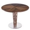 Armen Living Crystal 48" Round Dining Table In Walnut Veneer Column And Brushed Stainless Steel Finish With Walnut Veneer Wood Top