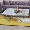 Armen Living Cascade Contemporary Rectangular Coffee Table In Brushed Stainless Steel With Tempered Glass Top